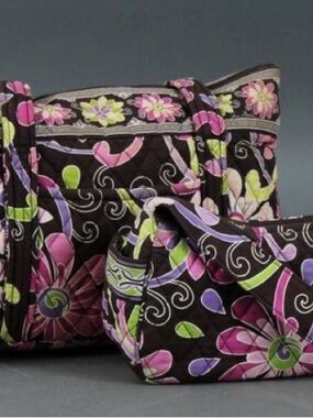 Vera Bradley Quilted Floral Tote in Retired "Purple Punch" Pattern.